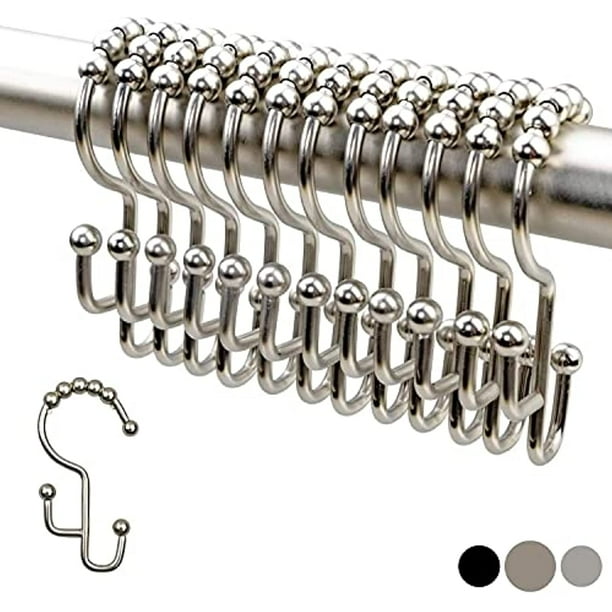Brushed Nickel Set of 12 Metal Double Roller Glide Shower Curtain Ring/Hooks Brushed Nickel Set of 12 Metal Double Roller Glide Shower Curtain Ring/Hooks